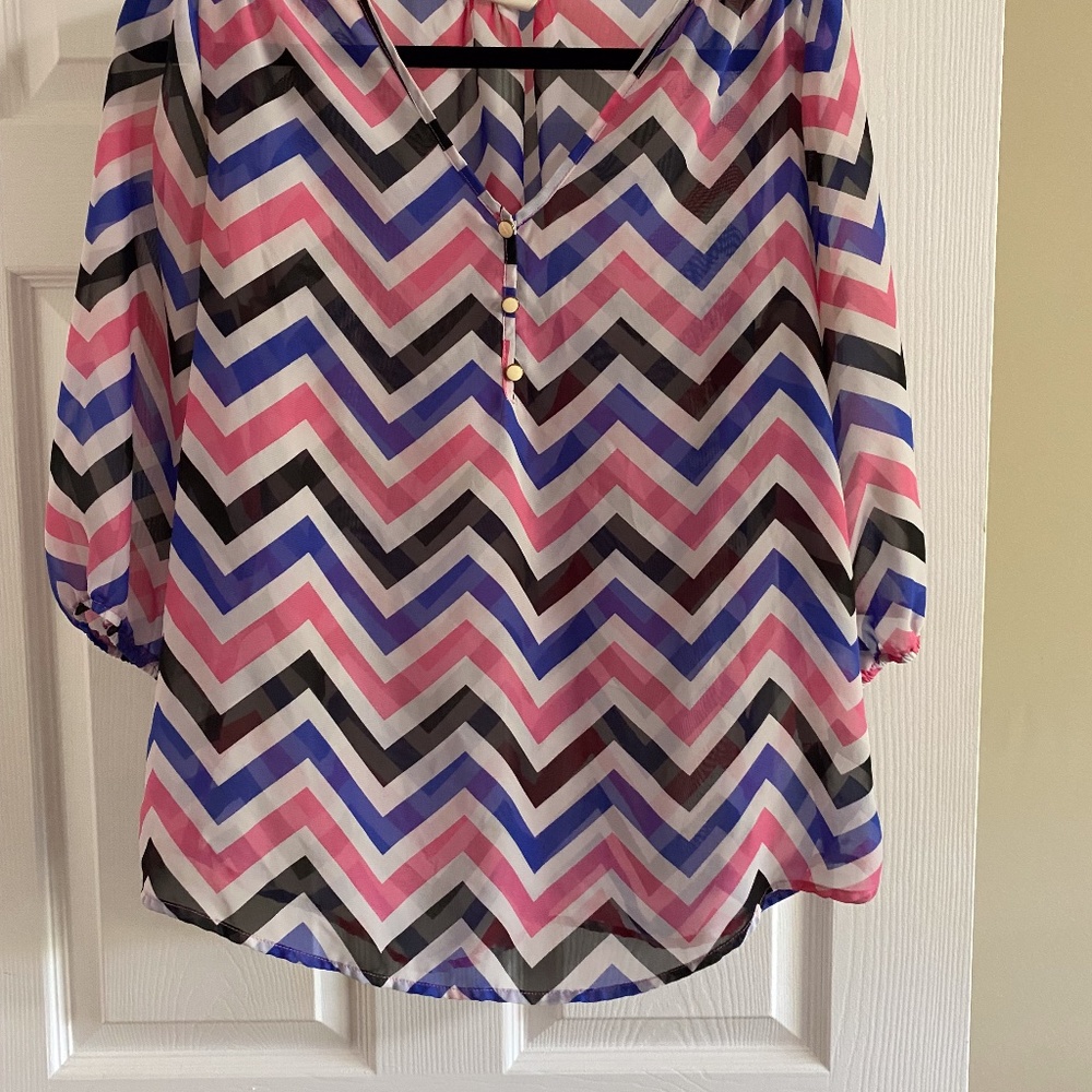 Gingham Style Blue / Pink / Black / White Sheer Blouse by Self Esteem